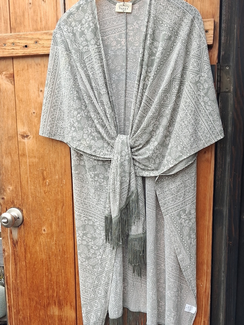 Embroidered Tassel-Front Tunic - Gray